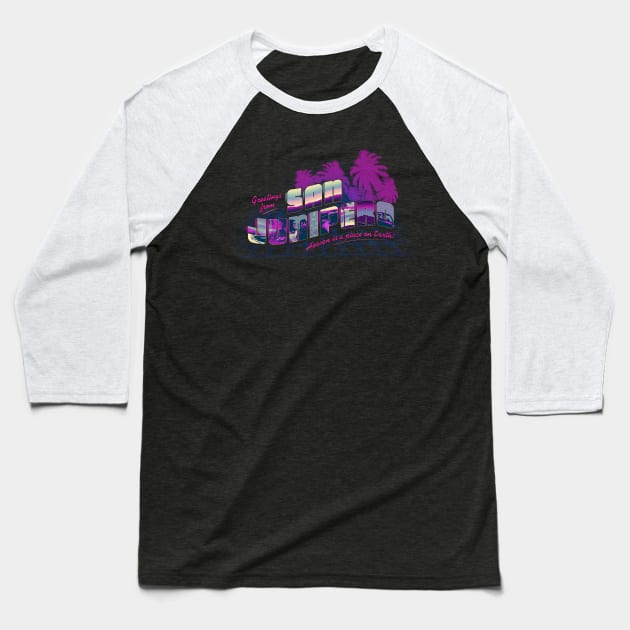 80s san junipero Baseball T-Shirt by halfabubble